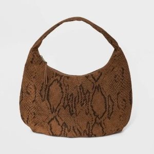 Universal Thread Brown Snake Skin Design Zip Closure Soft Hobo Handbag
